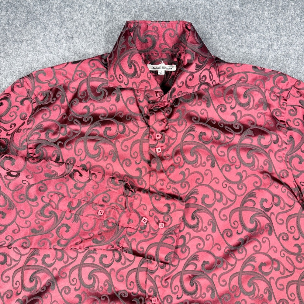 Daniel Ellissa Mens Large Burgundy Red Scroll Paisley Jacquard Button Down Shirt